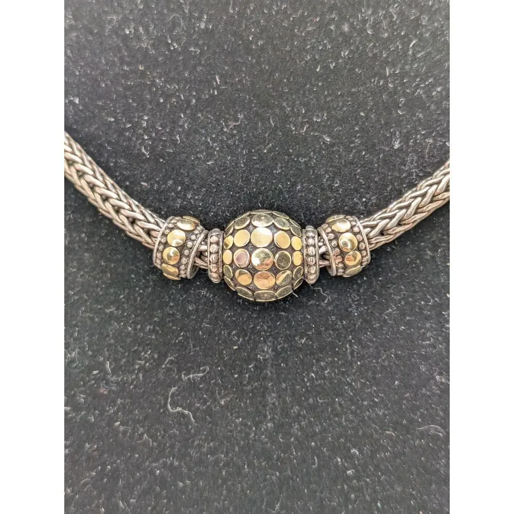 John Hardy Sterling Silver & 18kt. Gold Three Slide Dot Necklace 16" - Picture 2 of 8